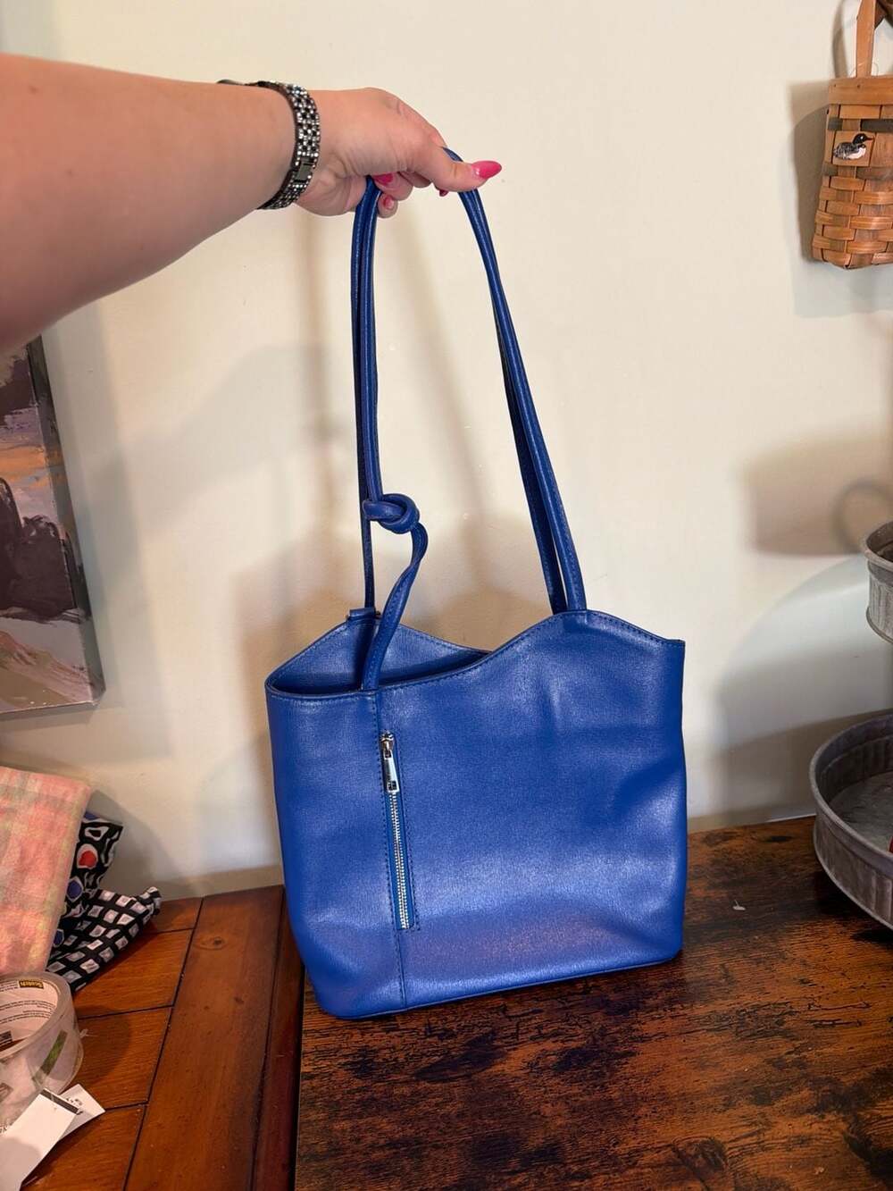Tuscany Leather Italian Cobalt Blue Leather Convertible Backpack Tote Bag